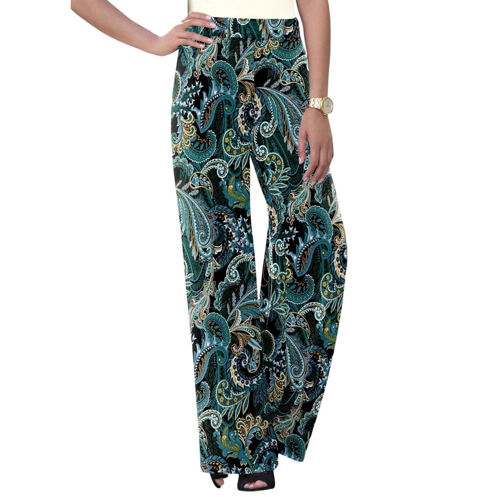 Jessica London Plus Size 26/28W Palazzo Pants Paisley Wide Leg Pull‎ On 1387